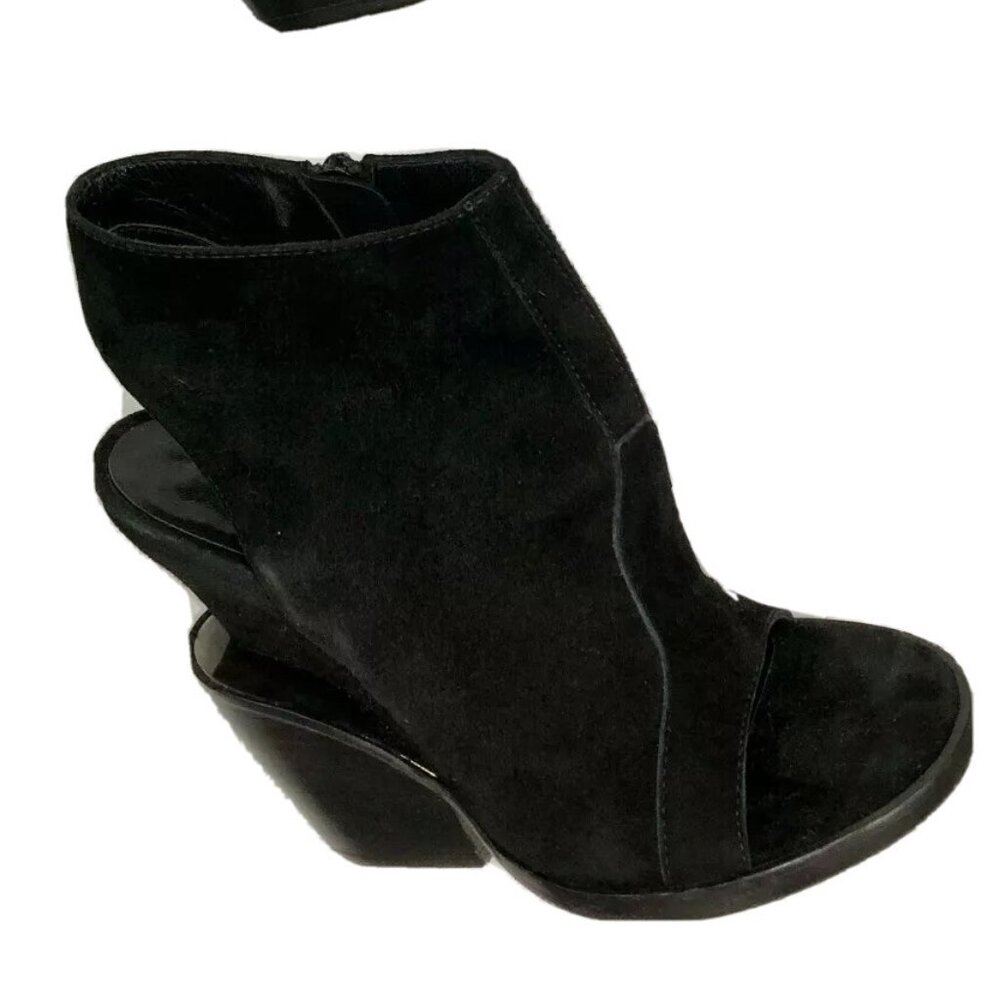 Theyskens’ Theory Black Suede Tiered-heel Open Toes Shoes Booties Sz 37 Italy